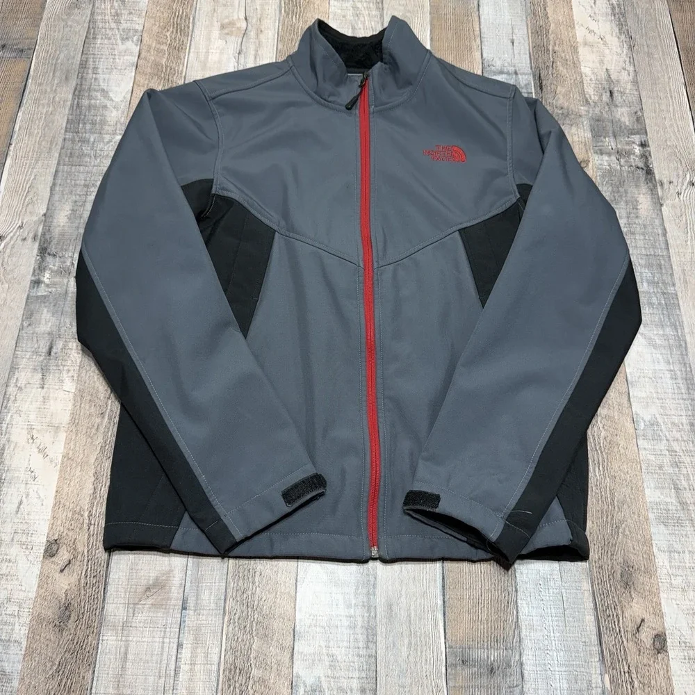 The North Face Soft Shell Jacket Mens Medium Gray Red Full Zip Fleece Lined